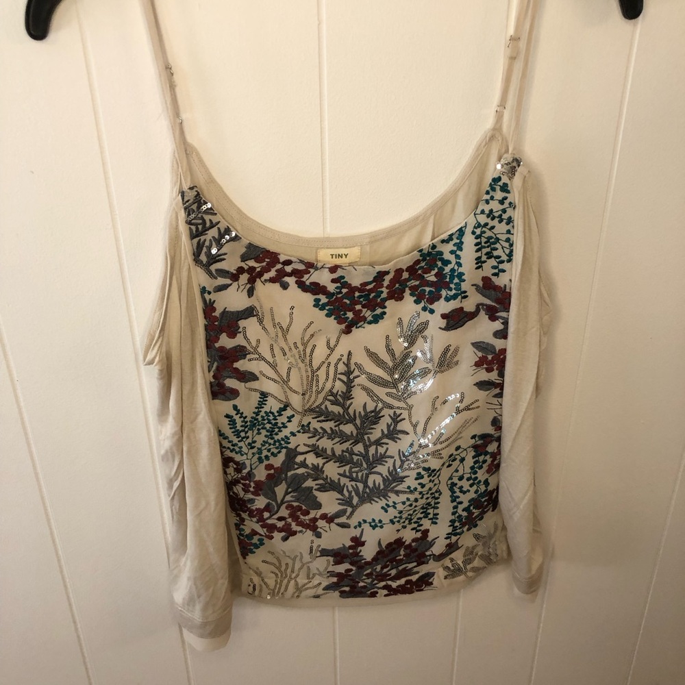 Tiny Anthropologie Cream Embellished Camisole Large